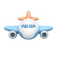 Front-facing airplane 3D icon for travel, aviation, and flight booking UI design