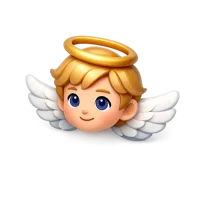 Isometric 3D Angel Face icon with a smiling expression and halo, free to download for emoji and chat designs.