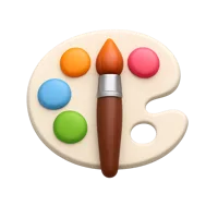 Front-facing 3D artist icon with dark skin tone in a premium non-isometric UI style