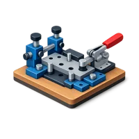 Isometric 3D assembly jig icon for manufacturing, workshop, and industrial production visuals