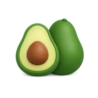 Front-facing avocado 3D icon in a premium non-isometric UI style, free to download for food and grocery interfaces.