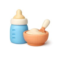 Front-facing 3D icon of a person with dark skin tone feeding a baby, suitable for parenting and childcare UI design