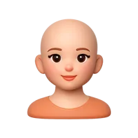 Front-facing bald woman 3D icon with medium-light skin tone for profile, avatar, and inclusive UI design