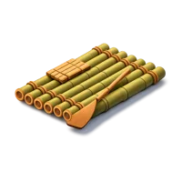 Bamboo raft isometric 3D icon for river transport, travel, and outdoor nature themed designs