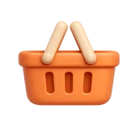 Front-facing basket 3D icon in a premium non-isometric style for shopping, storage, and home organization UI design.