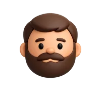 Front-facing bearded man with dark skin tone 3D UI icon for profile, avatar, and identity interfaces