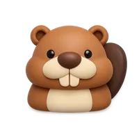 Front-facing beaver 3D icon in a premium non-isometric style for wildlife, nature, and educational UI design.