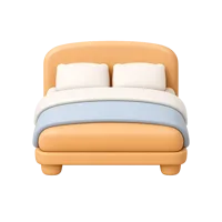 Front-facing bed 3D icon for bedroom, hotel, and home furniture UI design