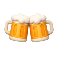 Front-facing beer mugs 3D icon with a clinking cheers theme for bar, pub, and celebration UI designs.