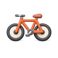 Front-facing bicycle 3D icon in a premium non-isometric UI style, free to download for transport and cycling designs.