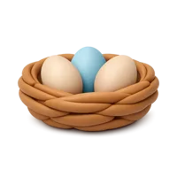 Front-facing 3D bird nest with eggs icon in a premium non-isometric UI style, free for nature and wildlife designs.
