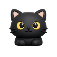 Front-facing black cat 3D icon in a premium non-isometric UI style, free to download for apps and seasonal designs.