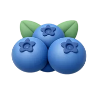 Front-facing blueberries 3D icon in a premium UI style, free to download for food, grocery, and nutrition designs.