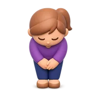 Front-facing 3D icon of a bowing woman with dark skin tone for greeting, respect, and etiquette UI designs