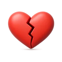 Broken heart front-facing 3D UI icon for love, sadness, relationship, and emotional messaging themes