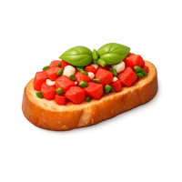 Bruschetta isometric 3D icon with classic Italian appetizer styling, free to download for food and restaurant designs.