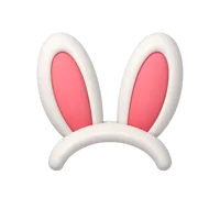 Front-facing bunny ears 3D icon with dark skin tone person in a premium non-isometric UI style