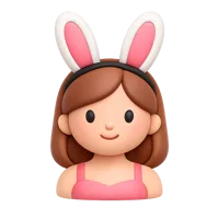 Front-facing 3D icon of a woman wearing bunny ears with a light skin tone, for festive UI and avatar designs.
