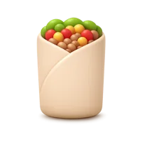 Front-facing burrito 3D icon in a premium non-isometric style for food and restaurant UI design