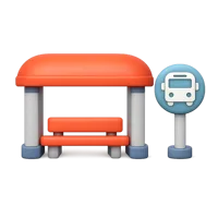 Front-facing bus stop 3D icon for public transit, travel, and map UI design