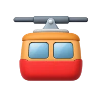 Front-facing cable car 3D icon for mountain transport, ski resort, travel, and tourism UI design