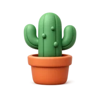 Front-facing cactus 3D icon in a premium non-isometric style for UI design