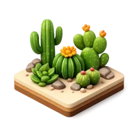 Cactus Garden isometric 3D icon with desert plants in a decorative garden arrangement