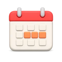 Calendar 3D icon in a premium front-facing style for scheduling, reminders, and productivity UI