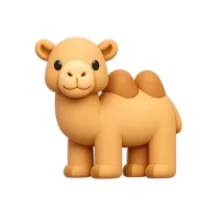 Camel front-facing 3D UI icon in a premium non-isometric style, free to download for travel, wildlife, and desert themes.
