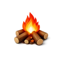 Isometric 3D campfire icon for camping, outdoor adventure, and travel themed designs