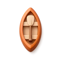 Front-facing canoe 3D icon in a premium non-isometric style for travel and outdoor recreation UI design