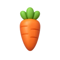 Front-facing carrot 3D icon in a premium non-isometric UI style, free to download for food and grocery designs.