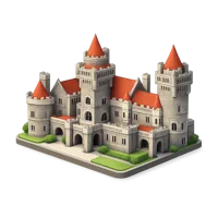 Isometric 3D icon of Casa Loma, the historic castle landmark in Toronto, Canada