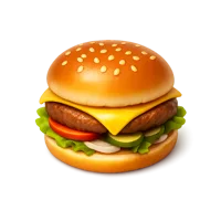 Isometric 3D cheeseburger icon for fast food menus, restaurant apps, and delivery design