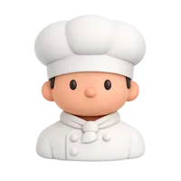 Front-facing female chef 3D icon in a premium UI style for restaurant and cooking app interfaces.