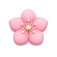 Cherry blossom front-facing 3D UI icon in a premium floral style, free to download for spring and nature designs.