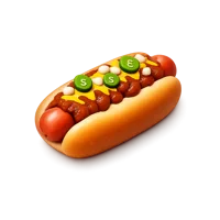 Chili Dog isometric 3D icon with a hot dog bun topped with chili, free to download for food and menu designs