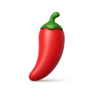Front-facing chili pepper 3D icon for food, cooking, and spicy menu UI designs