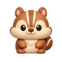Front-facing chipmunk 3D icon in a premium non-isometric style for nature, wildlife, and playful UI design.