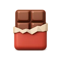 Front-facing chocolate bar 3D icon for food apps, snack menus, and ecommerce UI