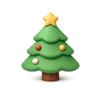Front-facing Christmas tree 3D icon for holiday UI design, free download