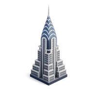 Isometric 3D Chrysler Building icon, famous New York Art Deco skyscraper landmark, free to download.