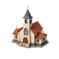 Isometric 3D church icon for religion, travel, architecture, and place of worship visuals