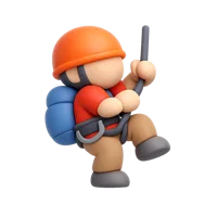 Front-facing 3D icon of a climber with dark skin tone for sports, fitness, and adventure UI design