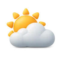 Front-facing 3D cloudy sun icon with the sun partially hidden behind a large cloud, for weather and forecast UI