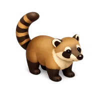 Isometric 3D coati icon featuring a wild mammal with a long snout and ringed tail