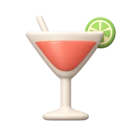 Cocktail 3D icon in a premium front-facing style for food, travel, and party UI design