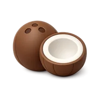 Front-facing coconut 3D icon in a premium non-isometric UI style, free to download for food and tropical designs.
