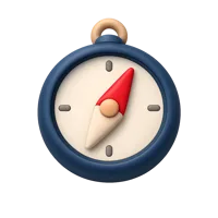 Front-facing compass 3D icon for navigation, travel, maps, and direction-based UI design