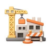 Front-facing 3D icon of a construction site for building, development, and project management UI designs